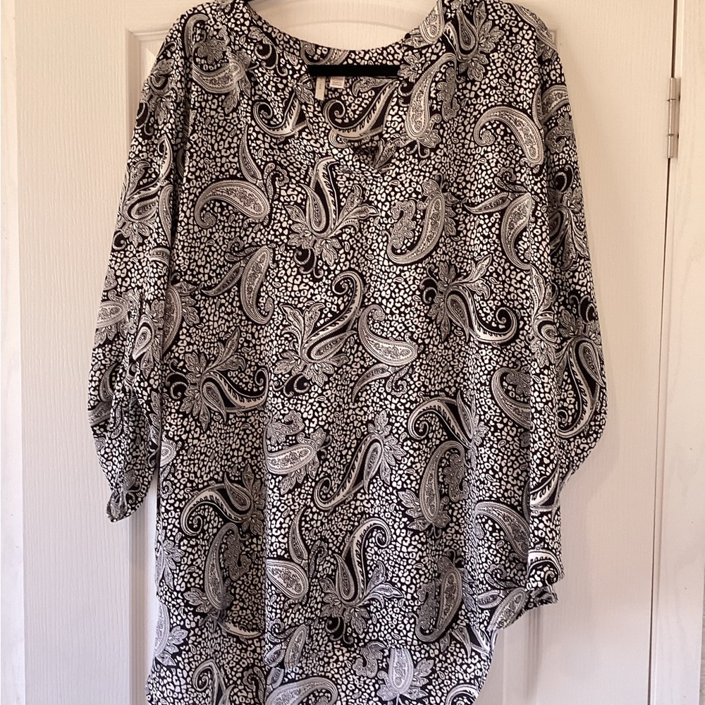 Cato Black and White Paisley Blouse 22/24W EUC